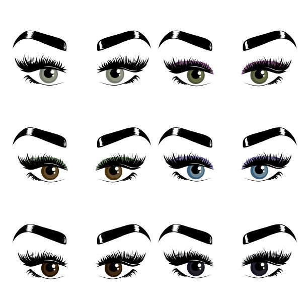 六双女人的眼睛、睫毛和眉毛。图片下载