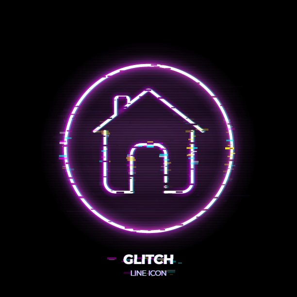 主页线艺术矢量图标。房子的轮廓符号。用细笔画制成的象形文字。80年代的网络朋克风格。图片下载