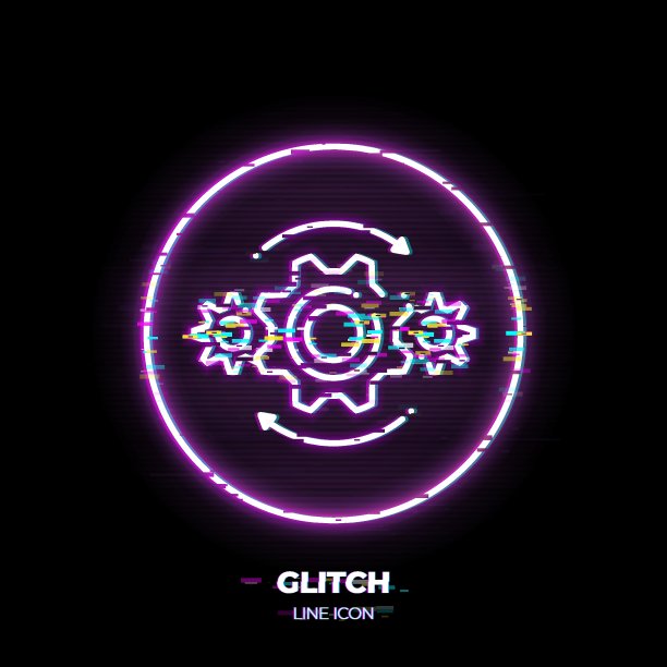 齿轮线艺术矢量图标。机器引擎的轮廓符号。工业象形文字由细笔画制成。80年代的网络朋克风格。图片下载