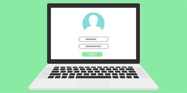 屏幕上有登录页面表单的笔记本电脑。矢量插图。平的风格的笔记本电脑图片下载