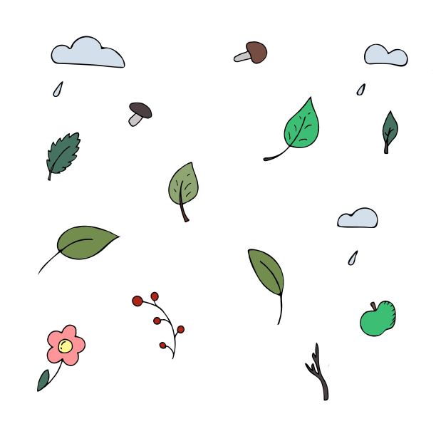 向量集合的彩色元素，树叶，真菌，云图片下载