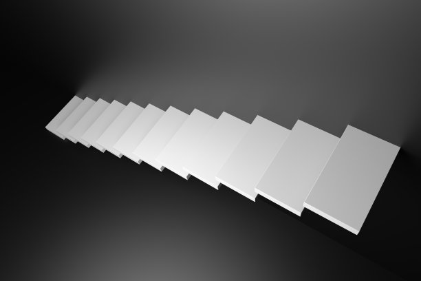 白色楼梯在黑色房间抽象黑色3D插图。图片下载