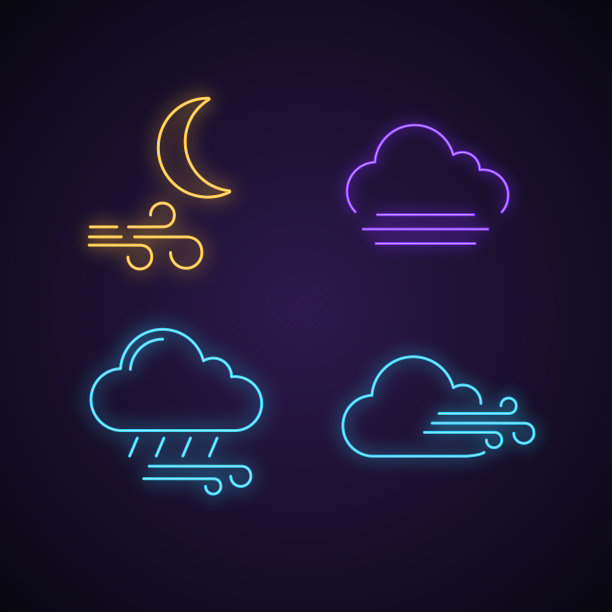 天气预报霓虹灯图标集图片下载