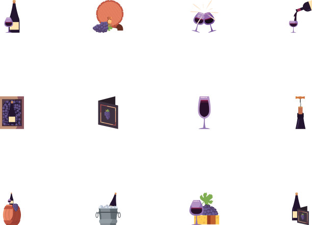 孤立的葡萄酒图标集设计图片下载