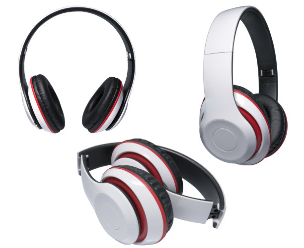 白色耳机隔离在白色背景。白色无线耳机隔离在白色背景。图片下载