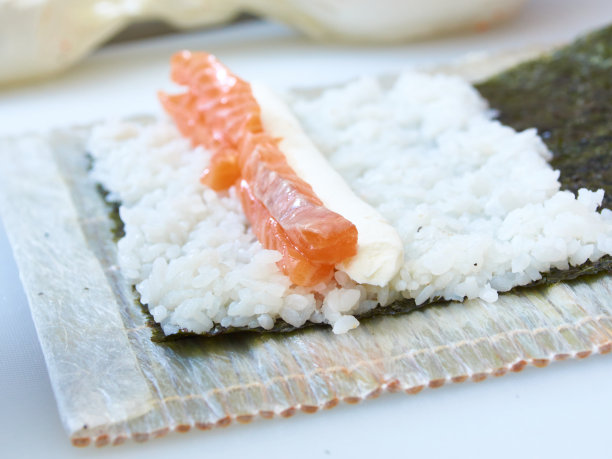 厨师制作寿司卷，特写照片图片下载