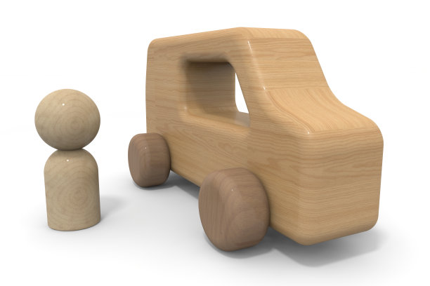 司机和车。开车兜风。木制的车。三维渲染图片下载