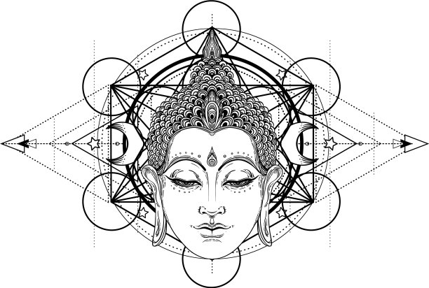 佛面上方装饰曼陀罗圆形图案图片下载