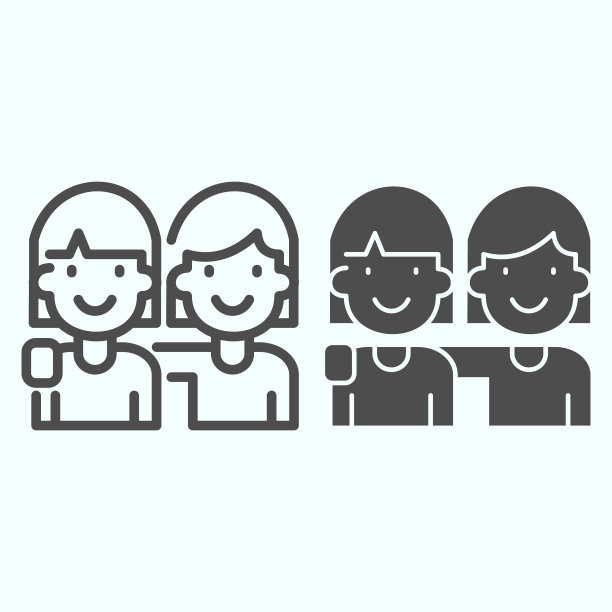 闺蜜线和固体图标两个女孩拥抱图片下载