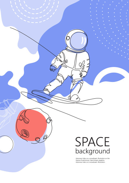 一名宇航员正在银河系中滑雪。矢量插图。图片下载