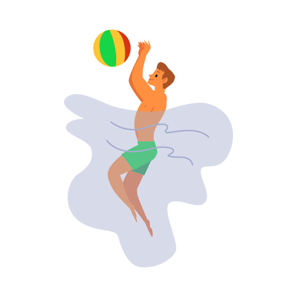 运动员在水中玩球，平面矢量插图孤立。图片下载