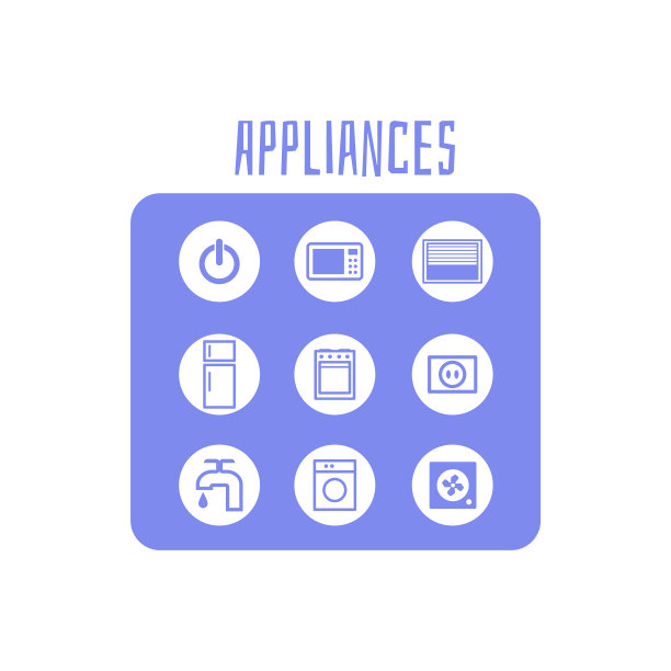 智能家电图标设置，平面矢量插图孤立在白色。图片下载