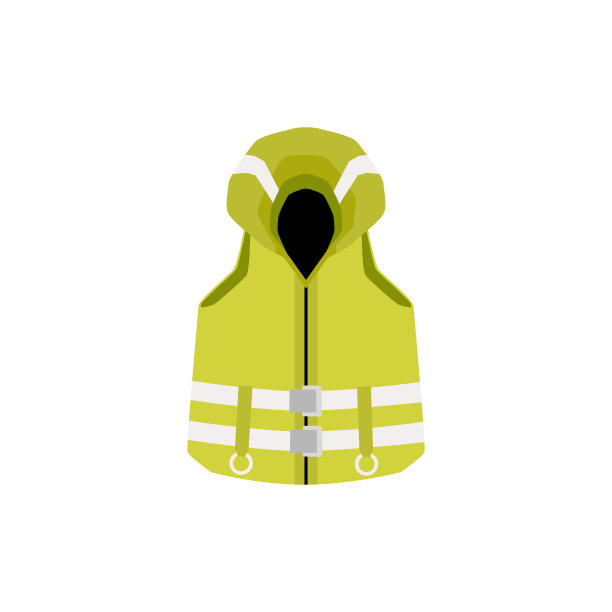 绿色反光条纹安全背心，卡通黄色救生衣图片下载