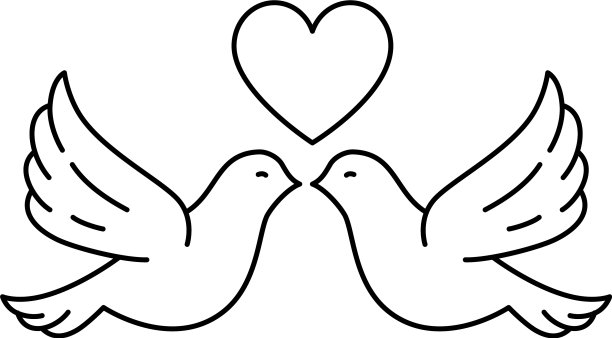 白色背景上的心形鸽子轮廓图片下载