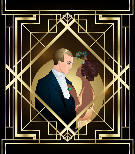 装饰艺术风格的美丽的多种族夫妇图片下载