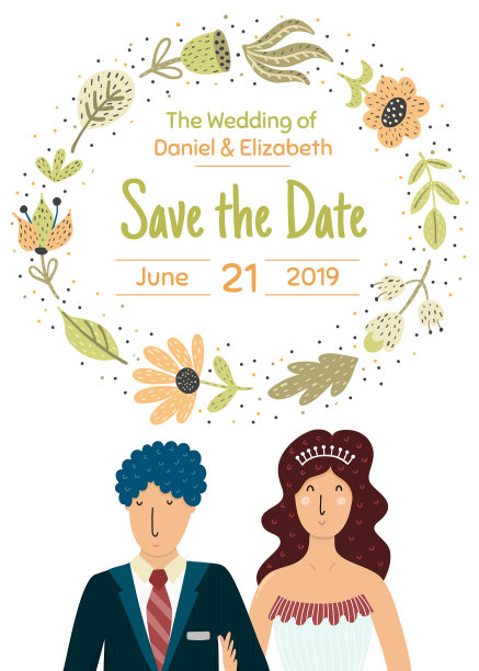 与幸福的新娘和新郎一起保存约会卡图片下载