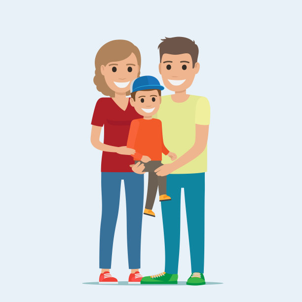 穿着休闲装的已婚夫妇和手上的儿子。图片下载