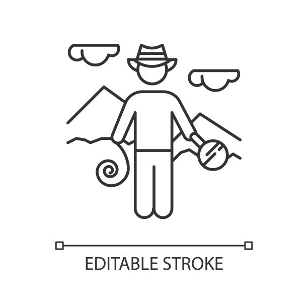 冒险家线性图标。发现埃及手工艺品。金字塔探索。古老的纪念碑探险。细线说明。轮廓的象征。矢量孤立轮廓绘制。可编辑的中风图片下载