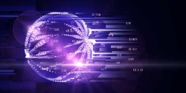 分析球阵数据的抽象概念。大数据。模糊的线条和镜头效果的发光球体。商业和科学设计横幅。量子计算。图片下载