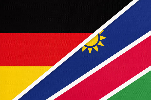 德国vs纳米比亚，两国国旗的象征。欧洲和非洲国家之间的关系。图片下载