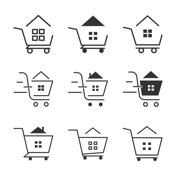 一套图标购物在家。创意图标一起设计购物车和家。矢量插图。图片下载