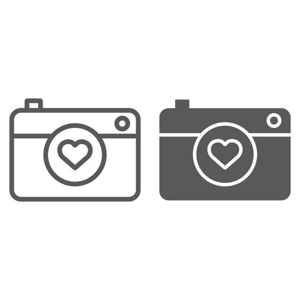 心与相机线和字形的图标情人图片下载