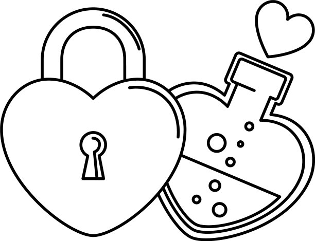 剪影瓶心形和挂锁图片下载