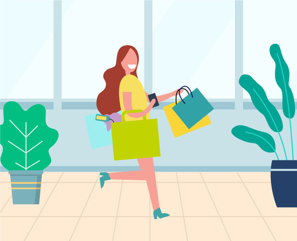 年轻微笑的女人与五颜六色的袋子在商店图片下载