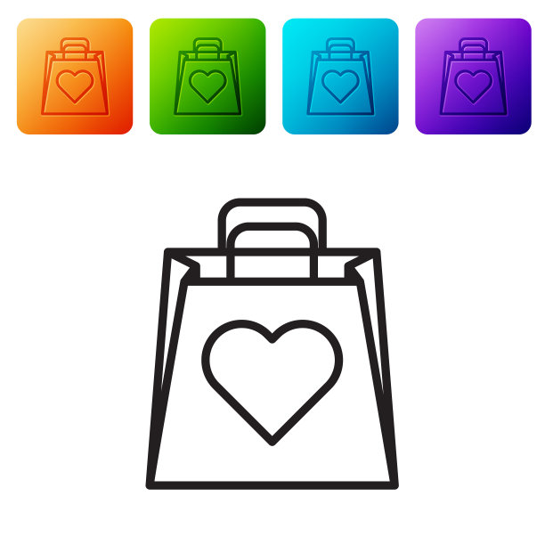 黑色线条购物袋与心形图标隔离图片下载