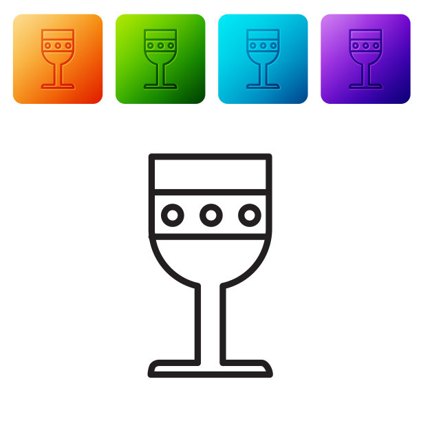 黑色线中世纪高脚杯图标孤立在白色图片下载