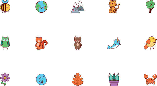 捆绑动物和自然可爱的图标图片下载