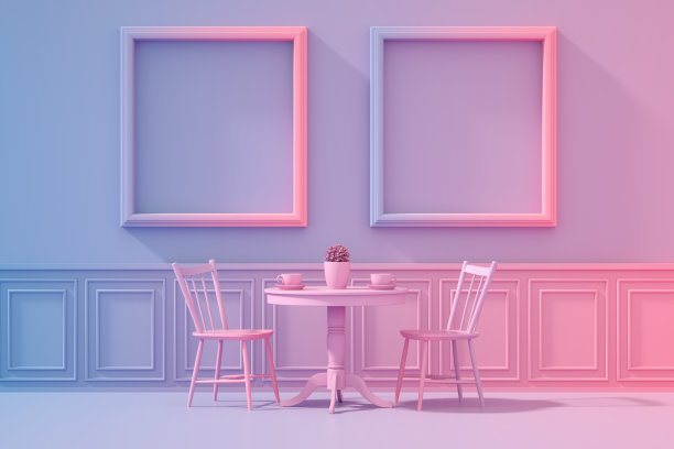 咖啡店，餐厅，空框架，简约复古设计，颜色渐变图片下载