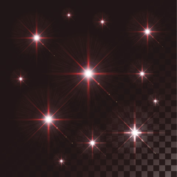 设置矢量发光的光效果星星爆发在透明的背景。图片下载