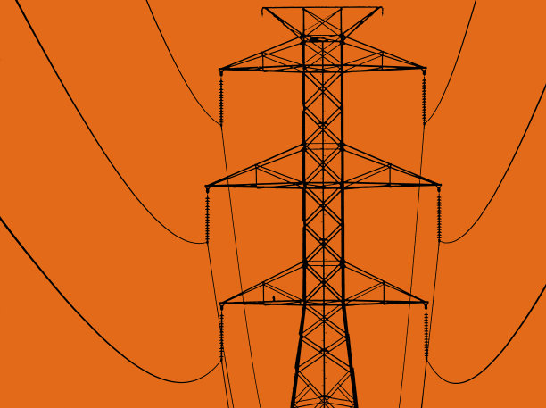 橙色背景的高电力线。图片下载