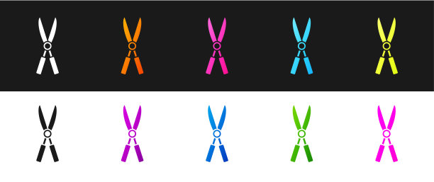 设置园艺手工剪刀修剪图标孤立的黑白背景。有木柄的修枝剪。矢量图图片下载