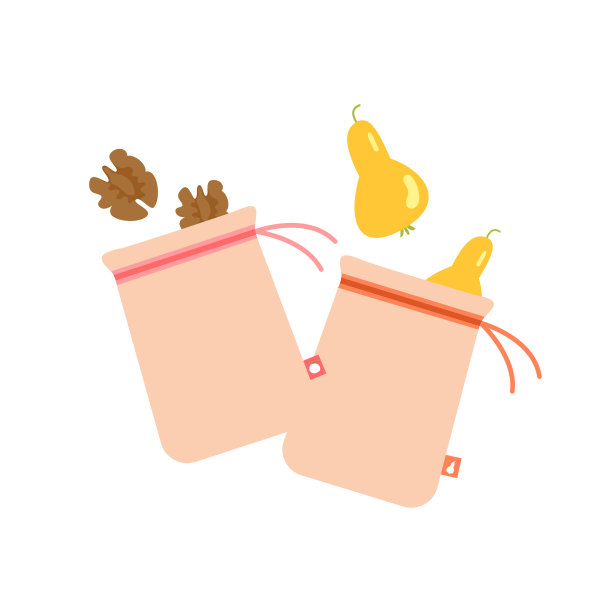 可重复使用的购物袋，内含坚果和梨。Eco的风格。手绘矢量图图片下载