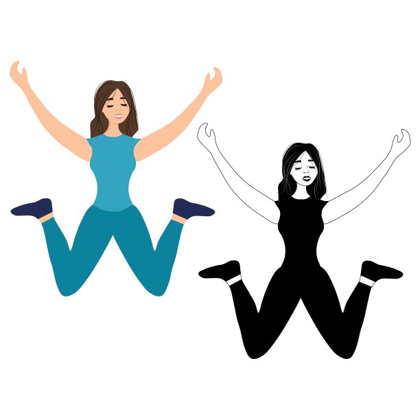 穿着蓝色衣服跳舞的年轻女孩被孤立在白色的背景上。女性俱乐部的舞者。跳起来。在音乐晚会上跳迪斯科。乐观的人。股票矢量插图设计。图片下载