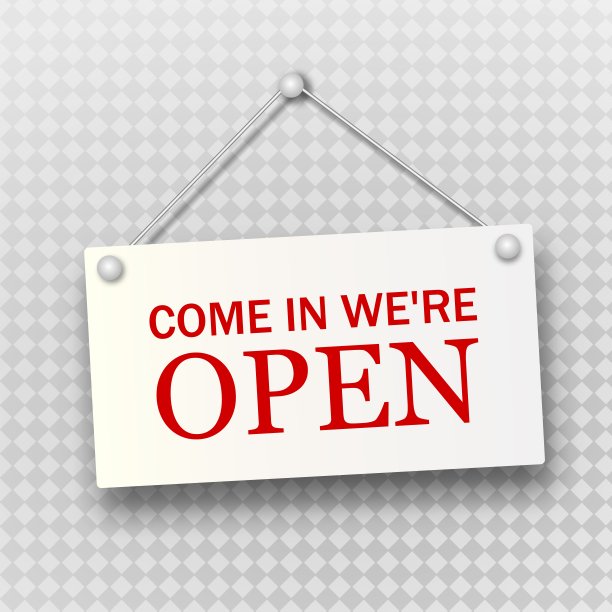 白色的墙壁上挂着开放式的标牌。矢量图图片下载