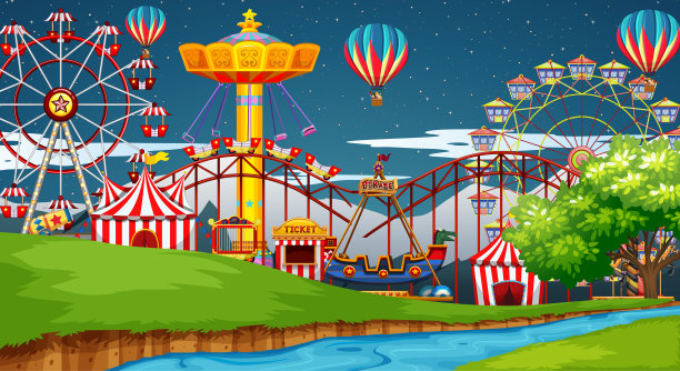 晚上在游乐园有许多游乐设施图片下载