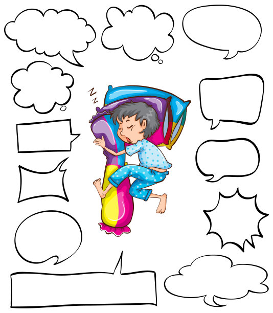 不同形状的泡泡和男孩在床上图片下载