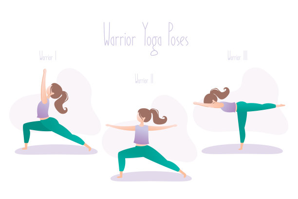 快乐的瑜伽女孩。哈他瑜伽三武士体式。图片下载