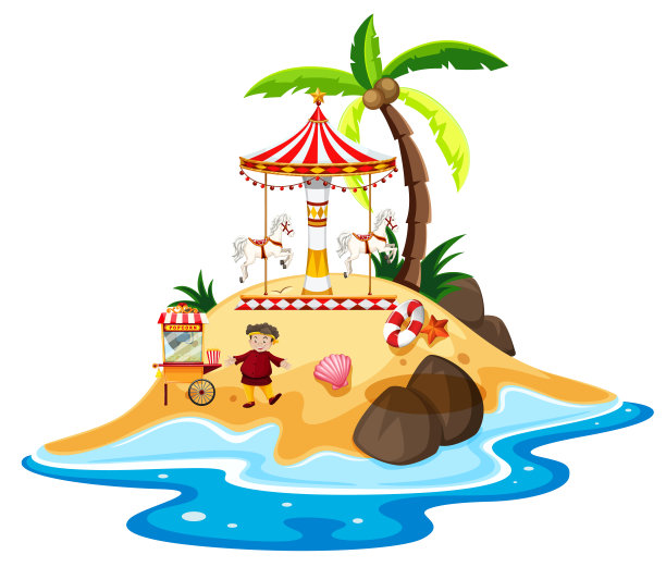 岛上有马戏表演的海洋场景图片下载
