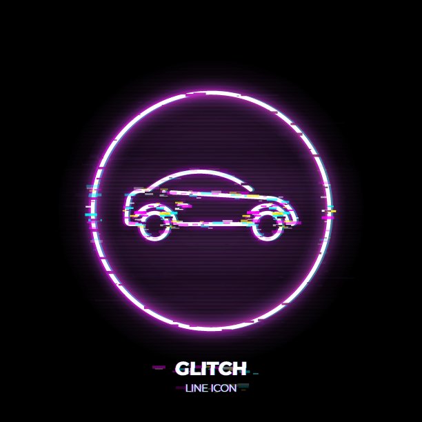 汽车线艺术矢量图标。车辆轮廓符号。轿车由汽车象形文字细描而成。80年代的网络朋克风格。图片下载