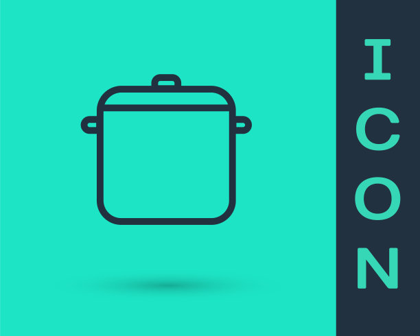 黑线烹饪锅图标孤立在绿色背景上。煮或炖食物的象征。矢量图图片下载