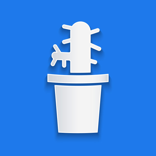 剪纸仙人掌仙人掌佩奥特在锅图标孤立在蓝色背景。盆栽植物。盆栽植物标志。纸艺术风格。矢量图图片下载