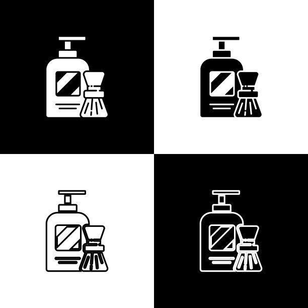 设置剃须凝胶泡沫和刷子图标孤立的黑色和白色背景。剃须膏。矢量图图片下载