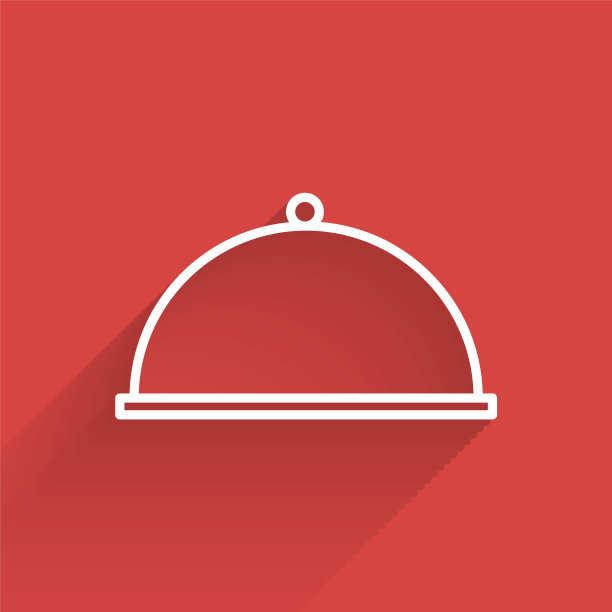 白色的线覆盖着一个托盘的食物图标孤立与长影子。托盘和盖子。带有盖子的餐厅钟摆。厨房用具的象征。矢量图图片下载