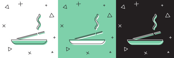 把香薰spa棒放在一个木架子上，图标孤立在白色和绿色，黑色的背景上。的香。整容手术芳香疗法。矢量图图片下载