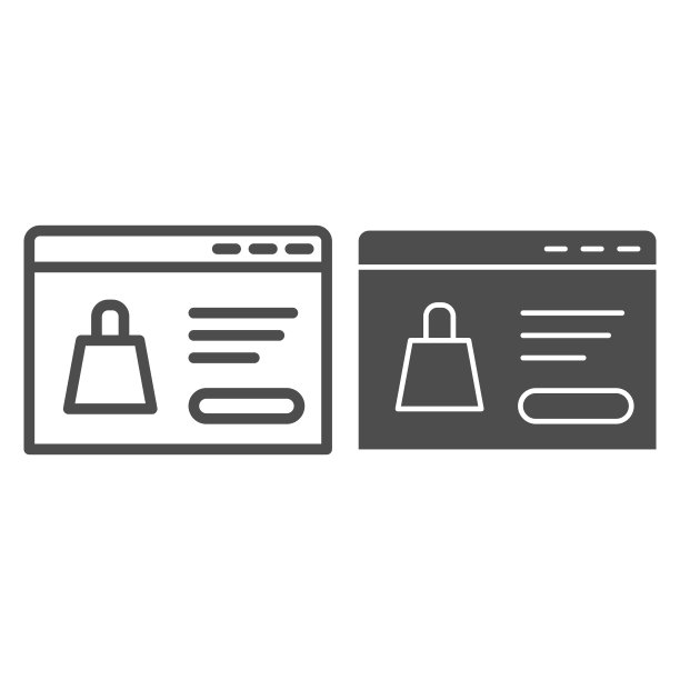 产品网站线和实体图标，在线商店和电子商务符号，带有网页的桌面矢量标志在白色背景上，带有女士包图标的着陆页，移动和网络矢量图片下载