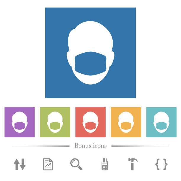 脸与医疗面具扁平白色图标在方形背景图片下载